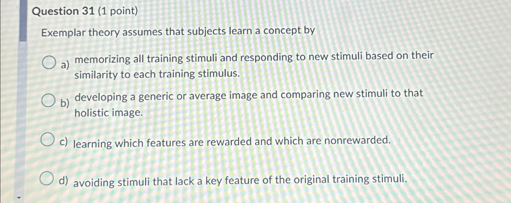 Solved Question 31 (1 ﻿point)Exemplar theory assumes that | Chegg.com
