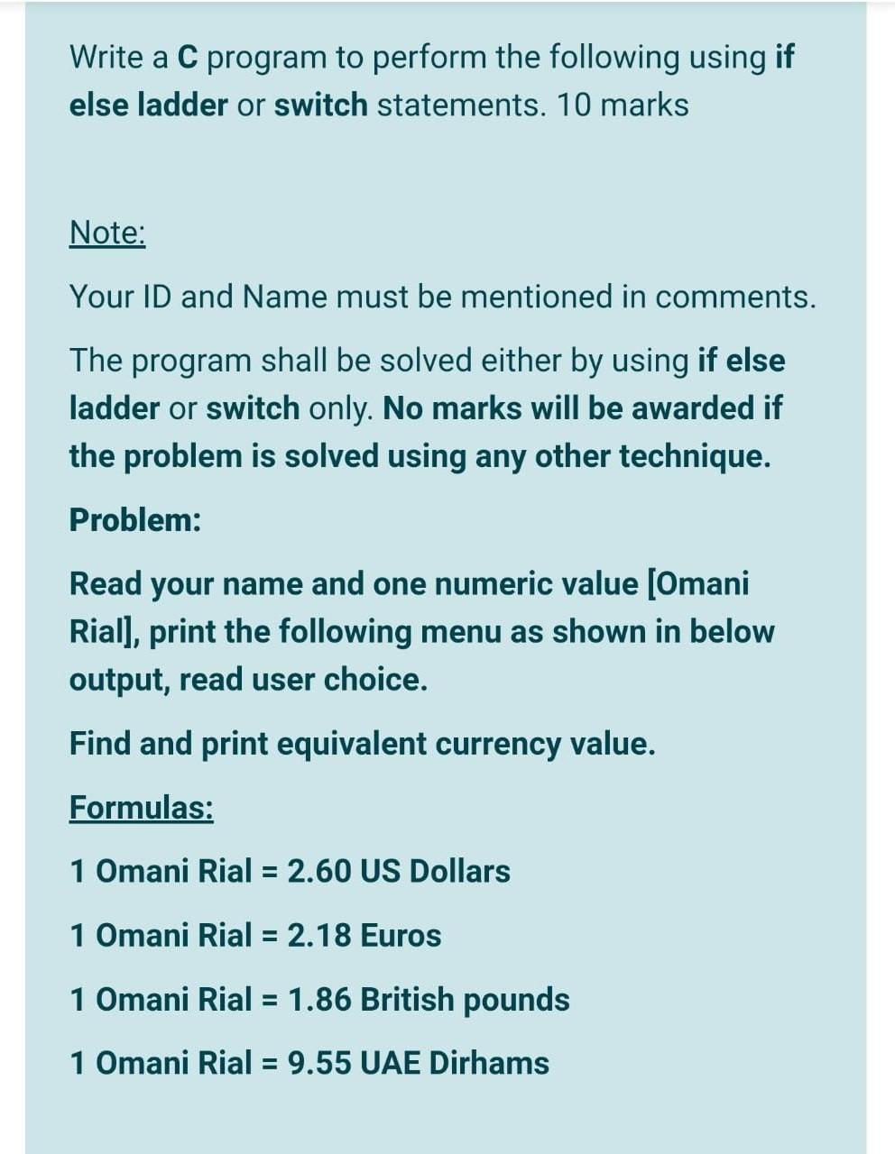 Solved Write a C program to perform the following using if | Chegg.com