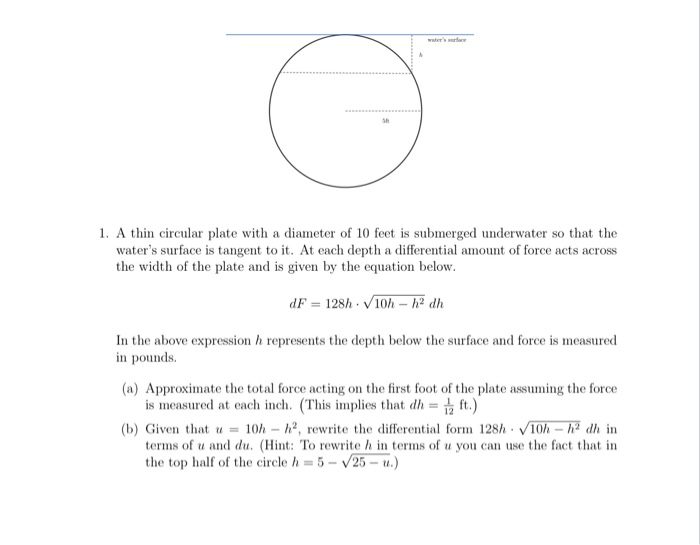 Solved 1. A thin circular plate with a diameter of 10 feet