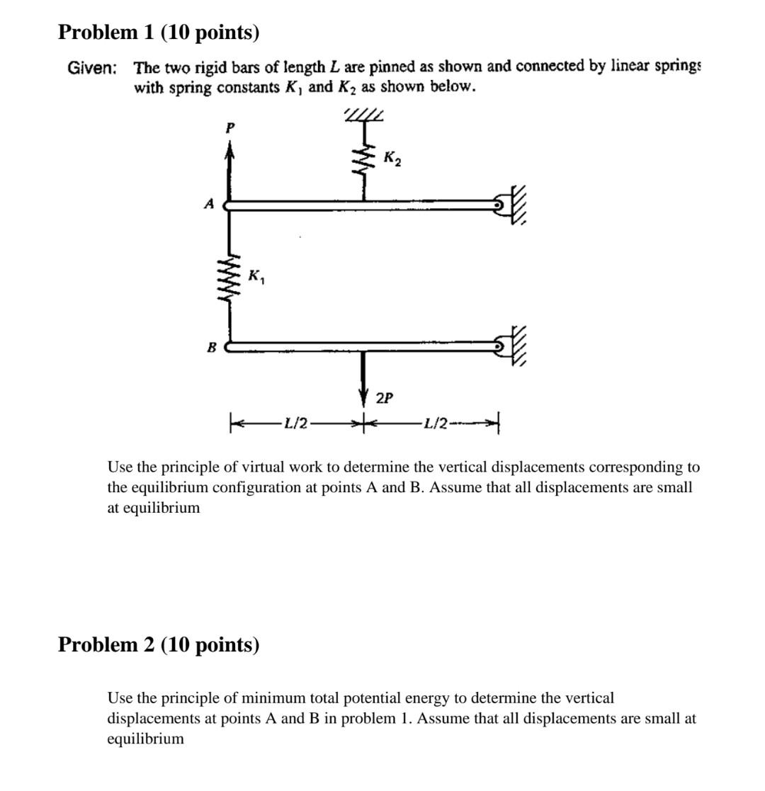 Solved Problem 1 (10 points) Given: The two rigid bars of | Chegg.com