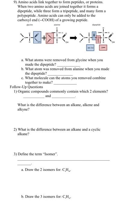 Solved 9) Amino acids link together to form peptides, or | Chegg.com
