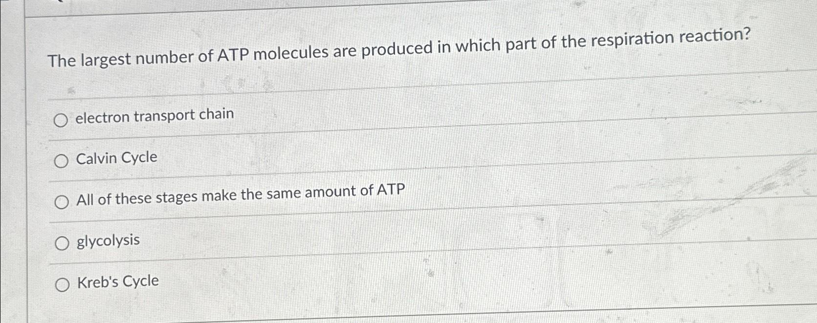 Solved The largest number of ATP molecules are produced in