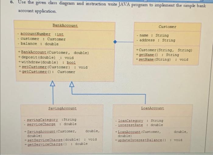 Solved 6. Use the given class diagram and instruction write | Chegg.com