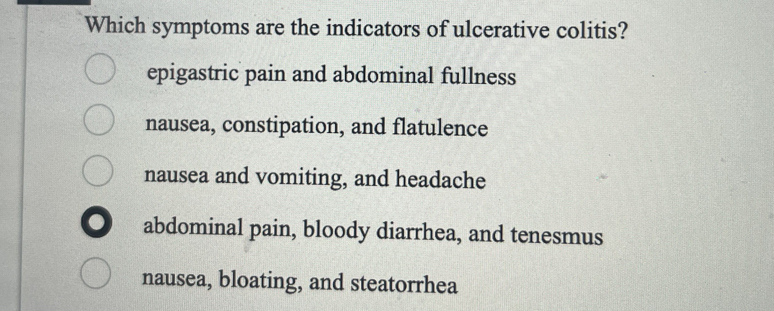 Solved Which symptoms are the indicators of ulcerative