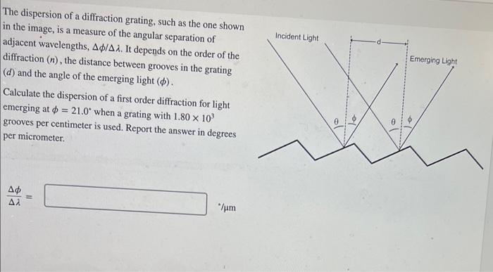 The dispersion of a diffraction grating, such as the one shown in the image, is a measure of the angular separation of adjace