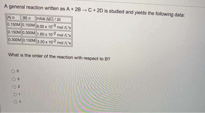 Solved A general reaction written as A + 2B + C + 2D is | Chegg.com