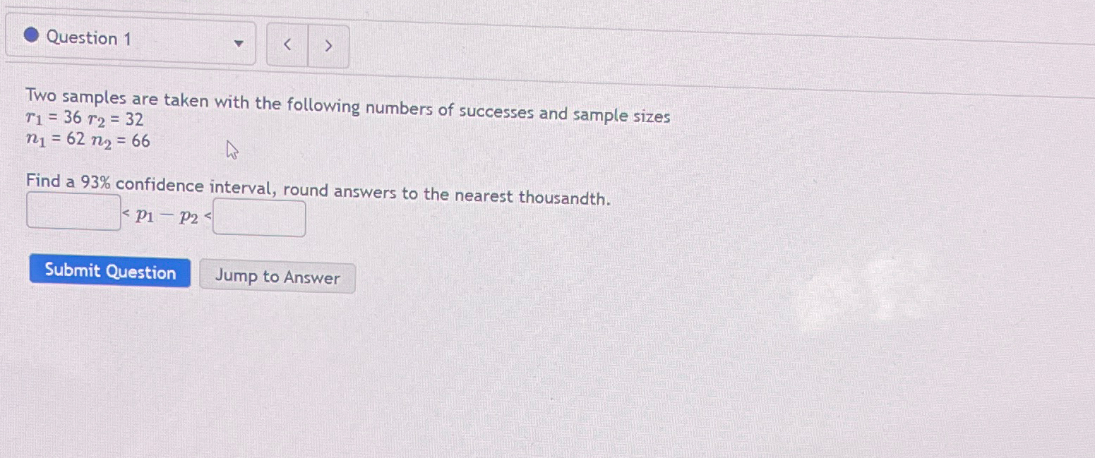 Solved Question 1Two samples are taken with the following | Chegg.com
