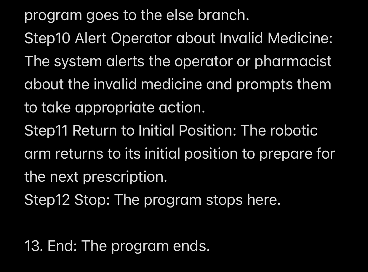 Solved We need flowchart pharmacy robotic arm: Step1: Start: | Chegg.com