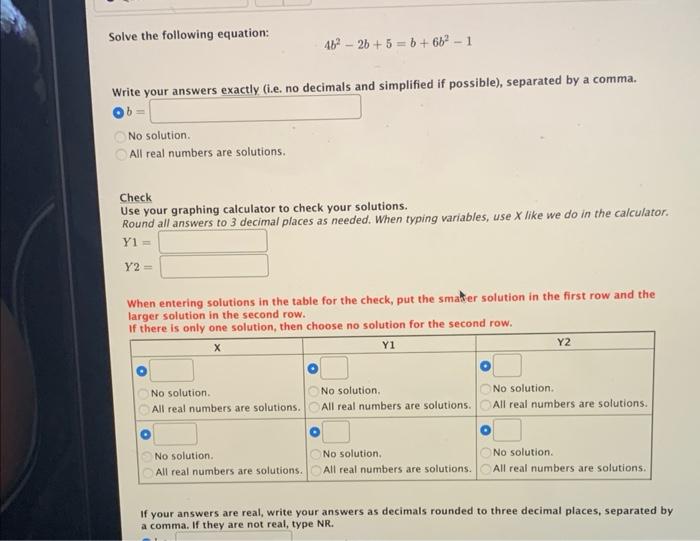 Solved Solve the following equation: 4b2−2b+5=b+6b2−1 Write | Chegg.com