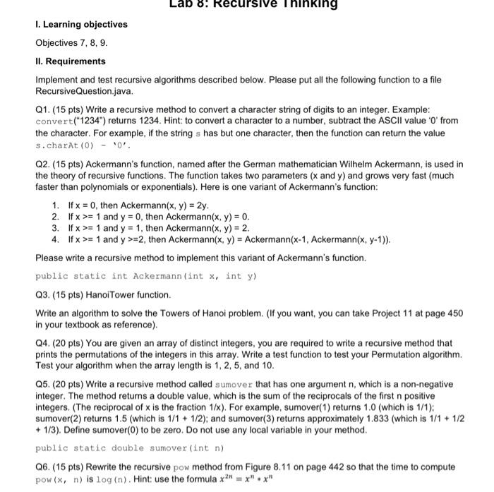 Solved I. Learning objectives Objectives 7,8,9 II. | Chegg.com