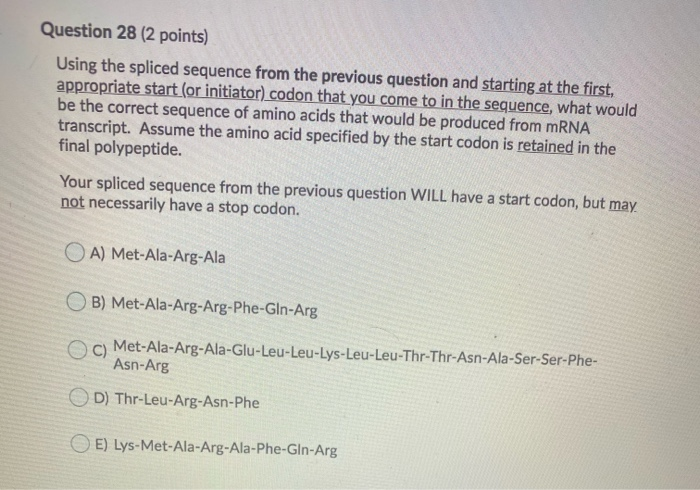 Solved Question 26 (2 points) The sequence below is from a | Chegg.com