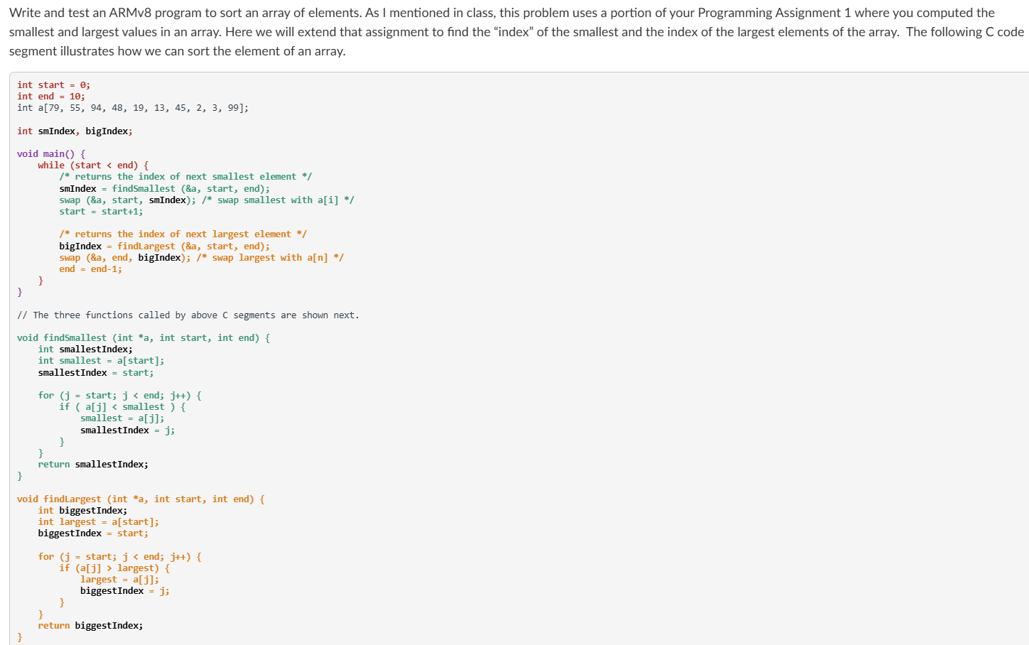 Solved Write and test an ARMv8 ﻿program to sort an array of | Chegg.com