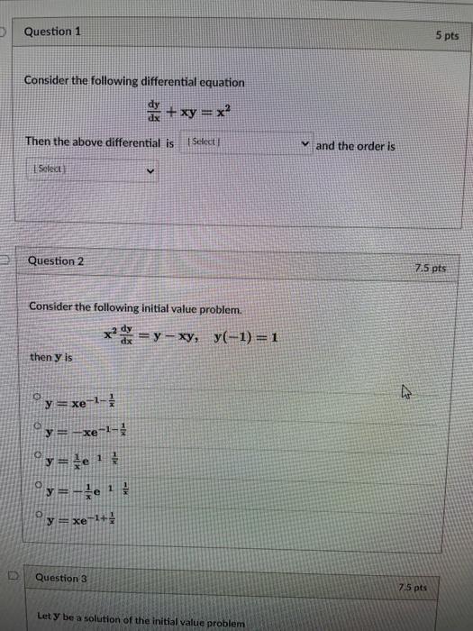 Solved Question 1 5 pts Consider the following differential | Chegg.com