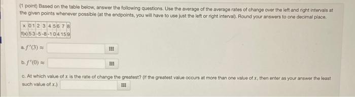 Solved (point) Based on the table below, answer the | Chegg.com