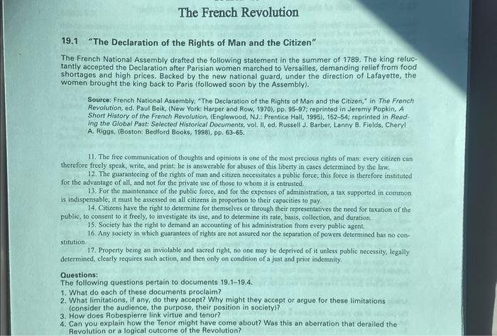 The French Revolution D 19.1 "The Declaration of the | Chegg.com