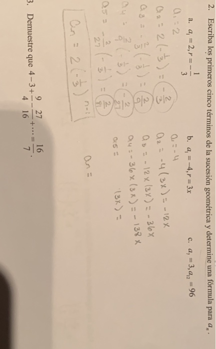 Solved 2 Escriba Los Primeros Cinco Términos De La Sucesión 2644