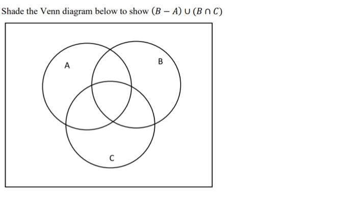 Solved Shade The Venn Diagram Below To Show (B−A)∪(B∩C) | Chegg.com