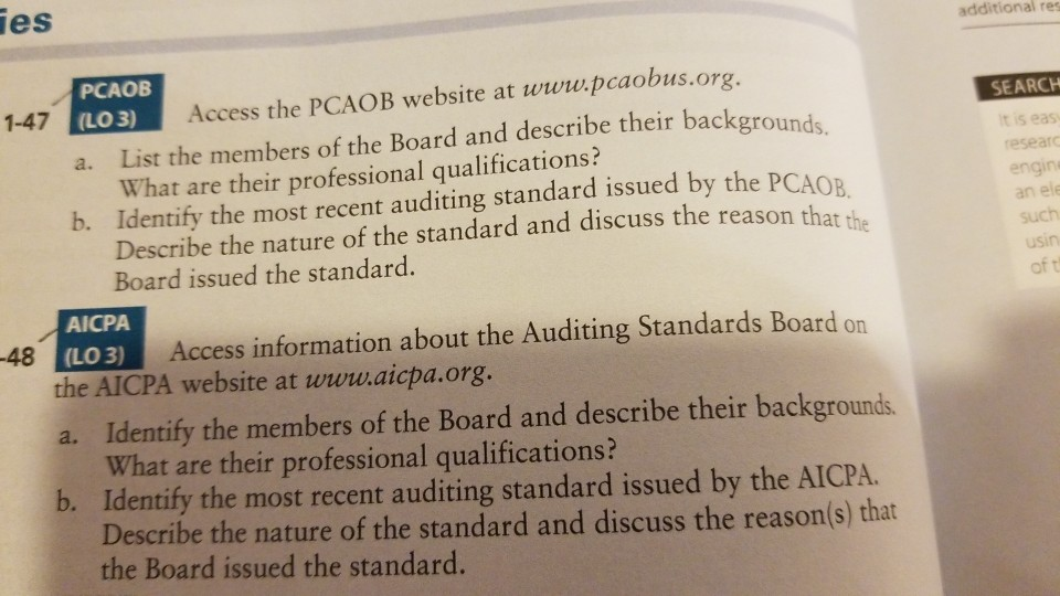 Additional Res Ies SEARCH PCAOB 1-47 (LO3) A. Access | Chegg.com