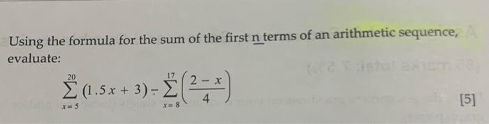 sum of the first n terms of an arithmetic sequence formula