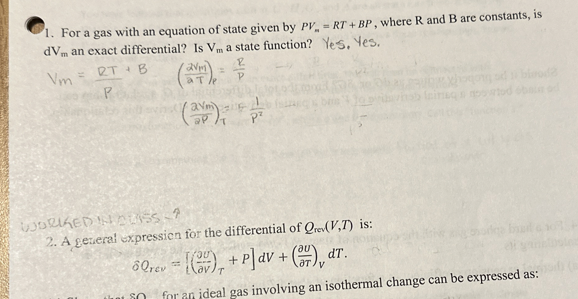 Solved For a gas with an equation of state given by | Chegg.com