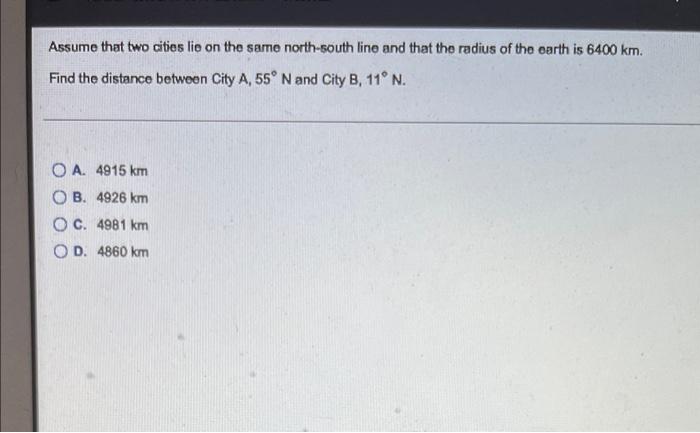Solved Assume that two cities lie on the same north-south | Chegg.com