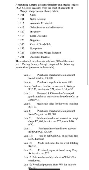 Solved Accounting systems design: subsidiary and special | Chegg.com