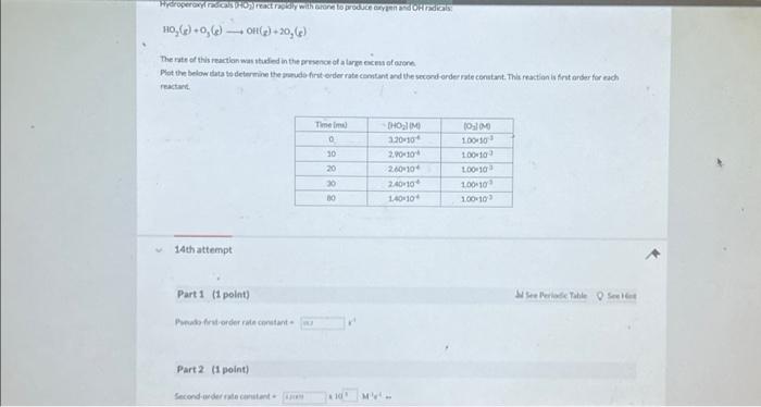 HO2( g)+O3(e) OH(g)+2O2(g) reactint 14thattempt Part | Chegg.com