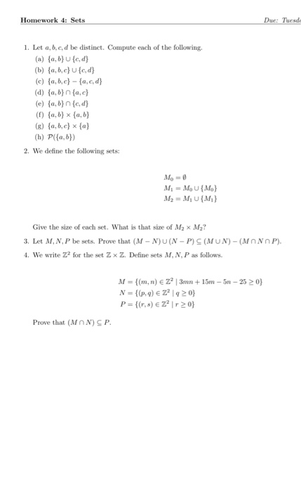Solved Homework 4 Sets Due Tuesda 1 Let A B C D Be Dis Chegg Com