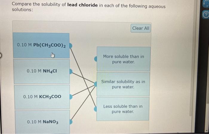 Solved Compare the solubility of lead chloride in each of | Chegg.com