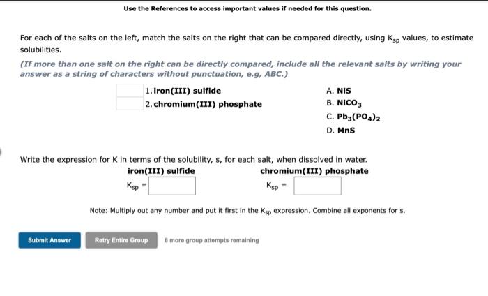 Solved For each of the salts on the left, match the salts on | Chegg.com