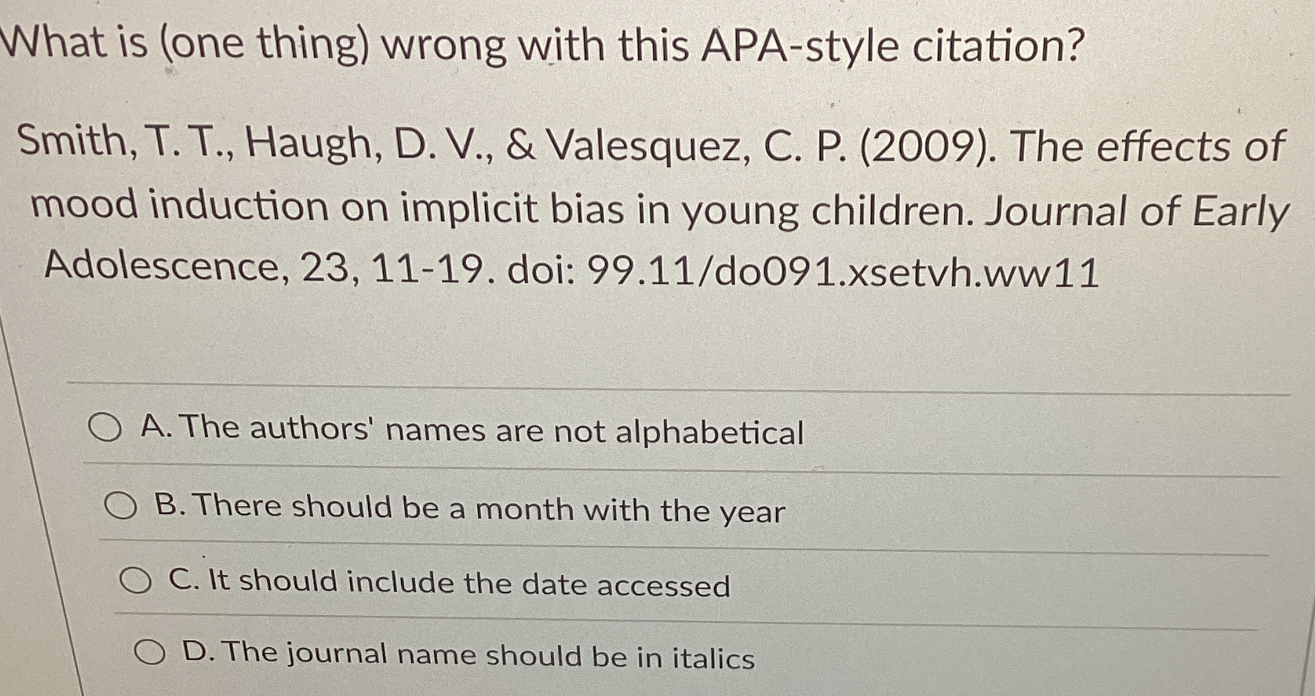 Solved What is (one thing) ﻿wrong with this APA-style | Chegg.com