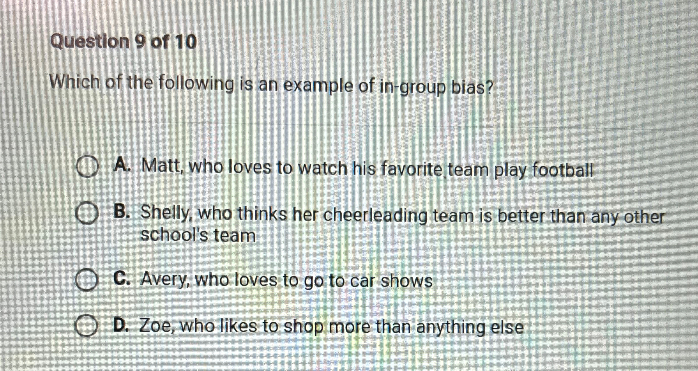 Solved Question 9 ﻿of 10Which of the following is an example | Chegg.com