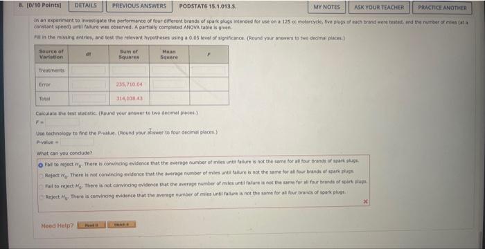 Solved In an experiment to investigate the serfonmente of | Chegg.com
