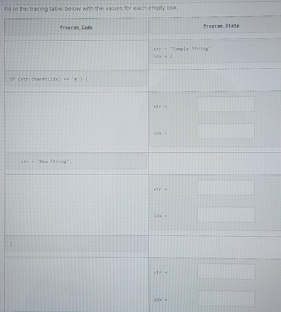 Solved Fill in the tracing table below with the values for | Chegg.com