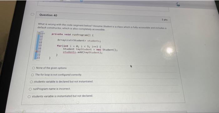 Solved Question 38 Following is the Program class that David | Chegg.com