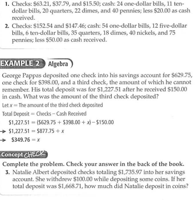 Solved 1. Checks: $63.21, $37.79, and $15.50; cash: 24 | Chegg.com