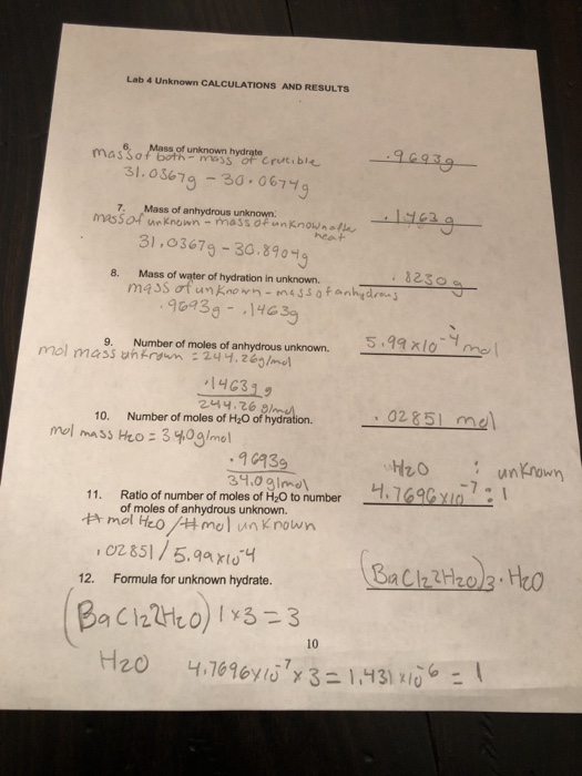 Solved need help with the formula if the unknown hydrate. we | Chegg.com