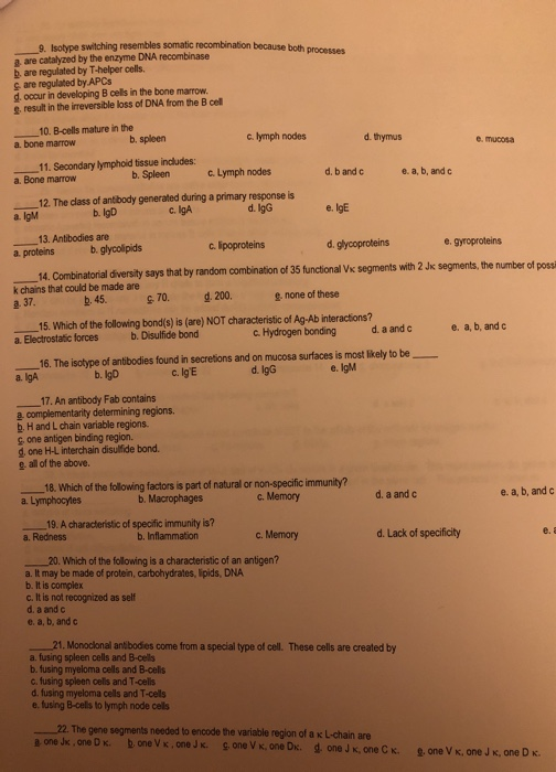 Solved Leotype Switching Resembles Somatic Recombinabon B Chegg Com