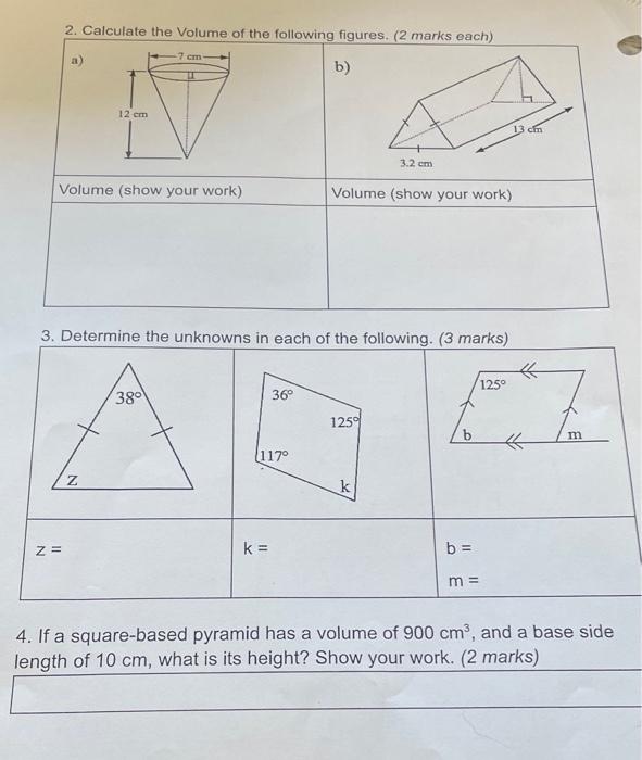calculate the volume of the following figures