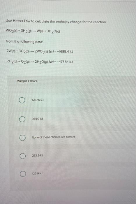 Solved Use Hess's Law To Calculate The Enthalpy Change For | Chegg.com