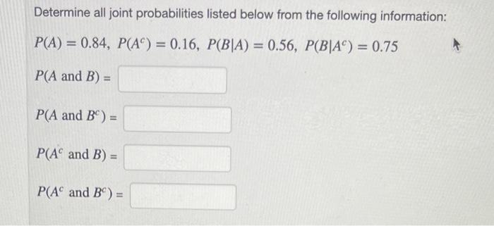 Solved Determine All Joint Probabilities Listed Below From | Chegg.com