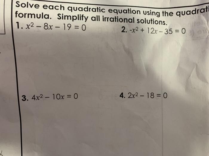 Solved Solve each quadratic equation using the quadrati | Chegg.com
