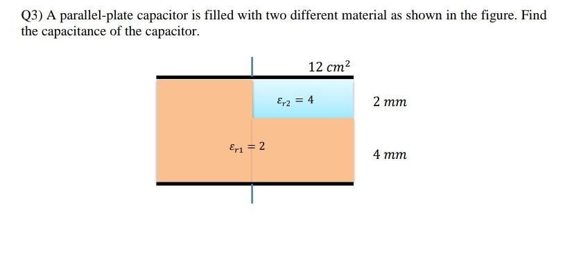 Solved Q3) A parallel-plate capacitor is filled with two | Chegg.com