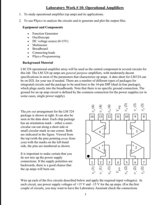 Solved Laboratory Work # 10: Operational Amplifiers 1. To | Chegg.com