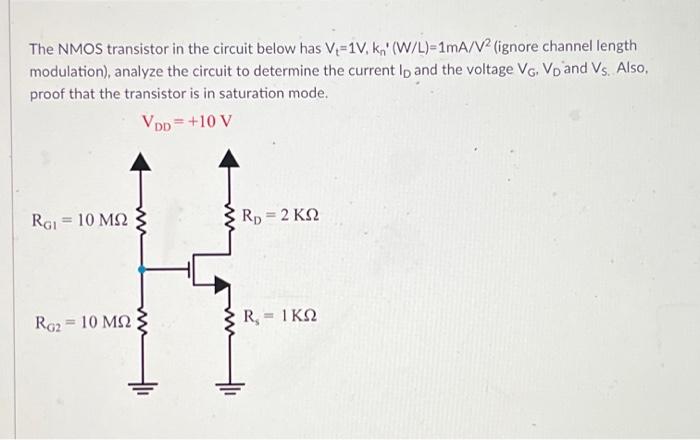 Solved The NMOS transistor in the circuit below has Vt=1 | Chegg.com