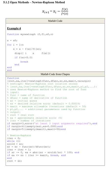 code matlab of newton raphson method