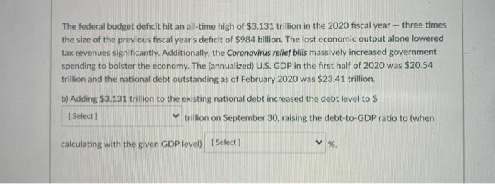 Solved The Federal Budget Deficit Hit An All-time High Of | Chegg.com