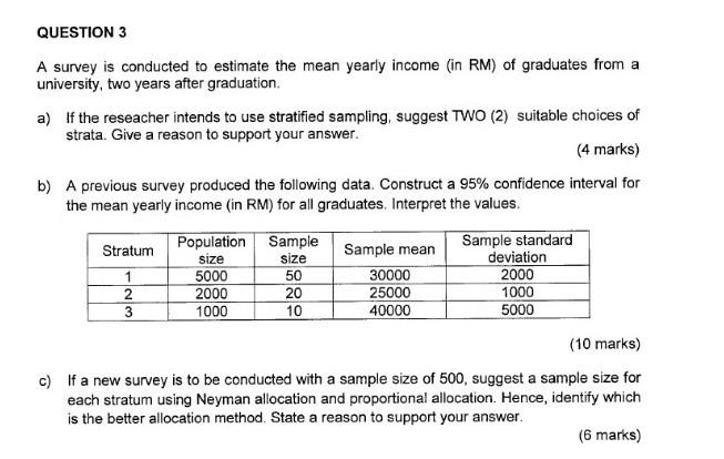 Solved QUESTION 3 A survey is conducted to estimate the mean | Chegg.com