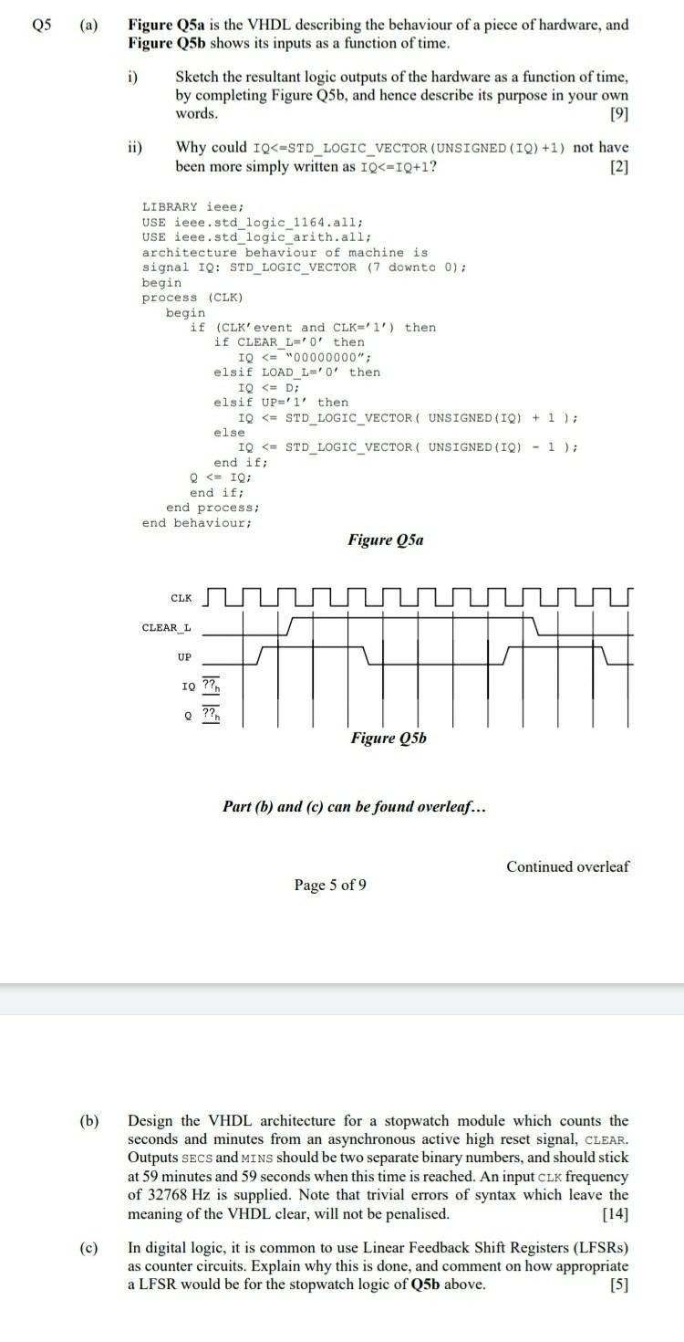 Solved Q5 (a) Figure Q5a is the VHDL describing the | Chegg.com