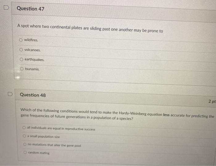 Solved Question 47 A spot where two continental plates are | Chegg.com